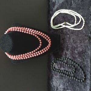 Unbranded 3 Beaded Necklaces - Black, White & Pink Different Lengths